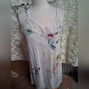 Floral Print Lace Trim Chemise